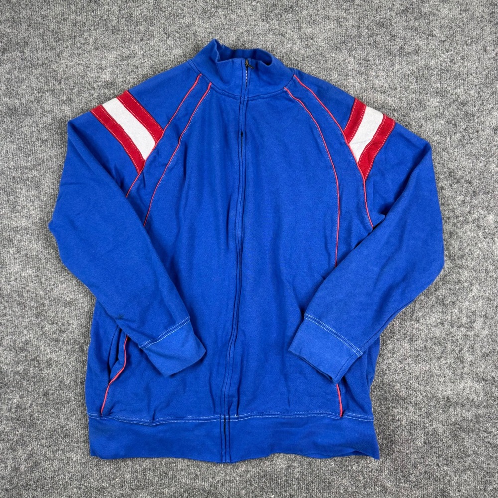 Route 66 Track Jacket Mens Size Large Blue Red White Stripe Full Zip Athletic